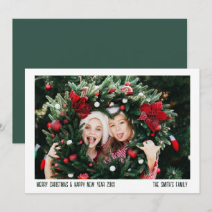 Tarjeta Festiva Navidades simples de fotos de familias verdes mini