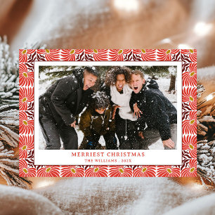 Tarjeta Festiva Navidades simples de fotos de patrones rojos vinta