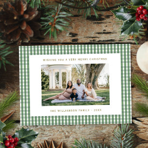 Tarjeta Festiva Navidades simples de fotos familiares en Gingham V