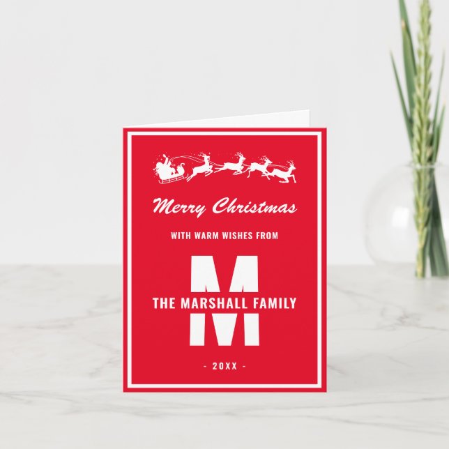 Tarjeta Festiva Navidades simples de nombres de familia de monogra (Anverso)