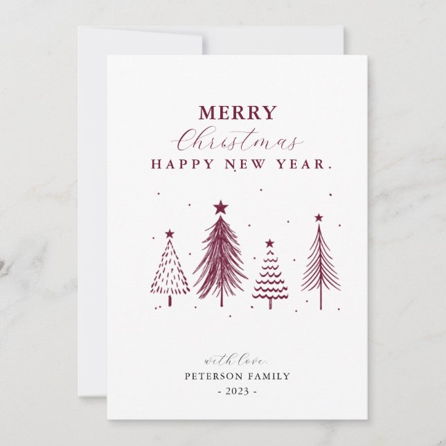 Tarjeta Festiva Navidades simples Patrón de árbol de pino vertical (Anverso)