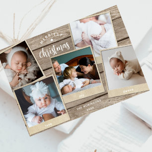 Tarjeta Festiva Navidades simples y elegantes de madera con varios