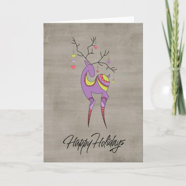 Tarjeta Festiva Navidades singulares de renos morados (Anverso)