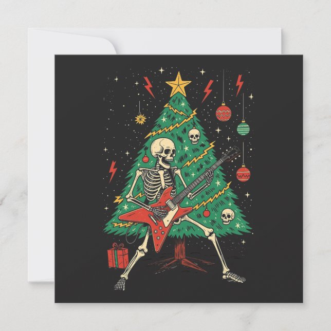 Tarjeta Festiva Navidades Skeleton Guitarist (Anverso)