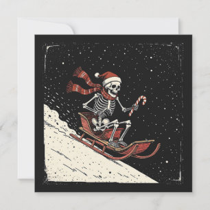 Tarjeta Festiva Navidades Skeleton Sledding