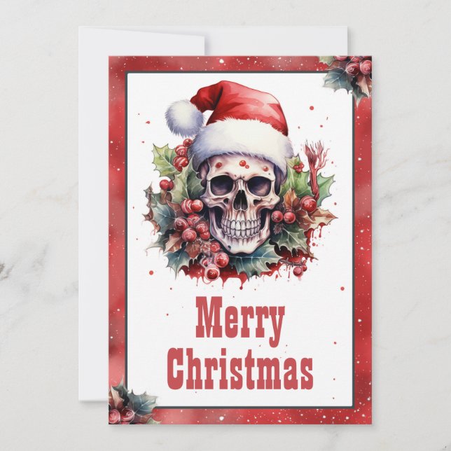 Tarjeta Festiva Navidades Skull Watercolor (Anverso)