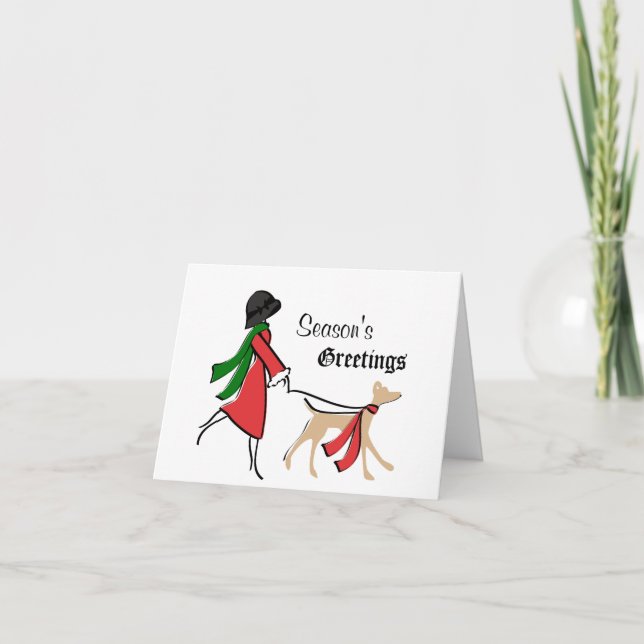 Tarjeta Festiva Navidades Snazzy Dog Walker (Anverso)