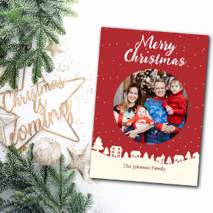 Tarjeta Festiva Navidades Snow Village Personalizado Foto