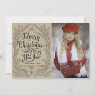 Tarjeta Festiva Navidades Snowflake y Kraft Papel saludo de feriad