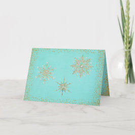 Tarjeta Festiva Navidades Snowflakes Aqua & Gold