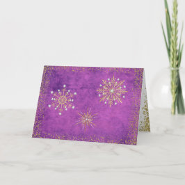 Tarjeta Festiva Navidades Snowflakes Purple & Gold
