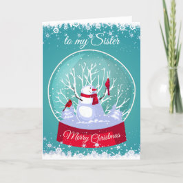 Tarjeta Festiva Navidades Snowglobe Cardenal de Snowman Bird Siste