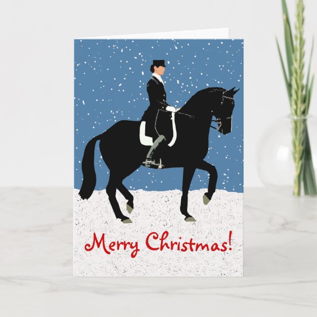 Tarjeta Festiva Navidades Snowley Dressage Horse (Anverso)