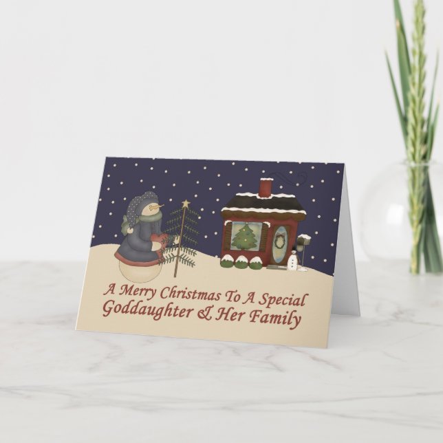 Tarjeta Festiva Navidades Snowman A Diosa Especial Y Familia (Anverso)