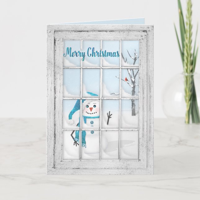 TARJETA FESTIVA NAVIDADES - SNOWMAN A TRAVÉS DE VIEJOS PANELES DE  (Anverso)