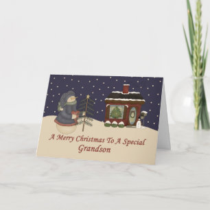 Tarjeta Festiva Navidades Snowman A Un Nieto Especial