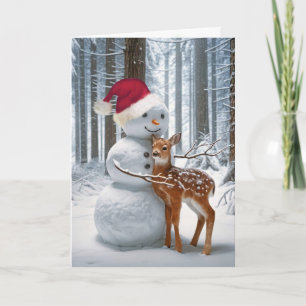 Tarjeta Festiva Navidades Snowman abrazando un alba