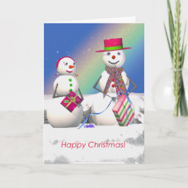 Tarjeta Festiva Navidades Snowman abren regalos