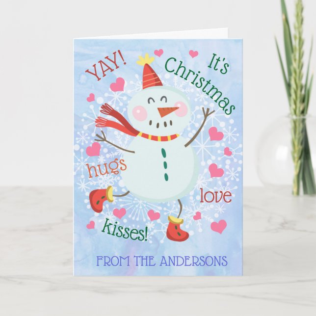 Tarjeta Festiva Navidades Snowman Blue Photo Inside (Anverso)