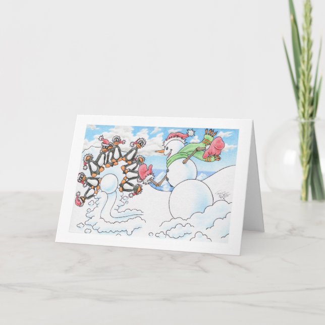 Tarjeta Festiva Navidades Snowman Bowler (Anverso)