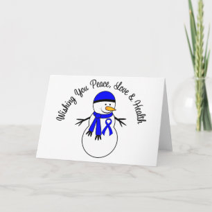 Tarjeta Festiva Navidades Snowman Colon Cancer Ribbon