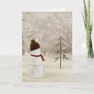 Tarjeta Festiva Navidades Snowman con estrella del oro