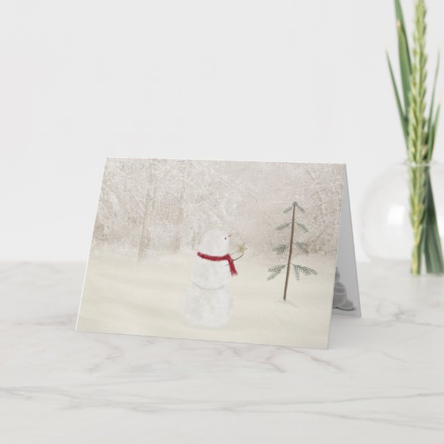Tarjeta Festiva Navidades snowman con estrella dorada (Anverso)