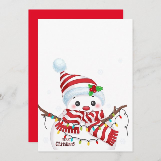 Tarjeta Festiva Navidades Snowman con luces multicolores (Anverso / Reverso)