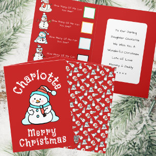 Tarjeta Festiva Navidades Snowman con nombre Actividad roja de l