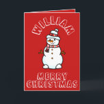 Tarjeta Festiva Navidades Snowman con nombre | La actividad roja d<br><div class="desc">Esta divertida tarjeta de navidades rojos presenta a un lindo muñeco de nieve en la parte delantera, con el nombre de su hijo en negrita y blanco tambaleante. Dentro de una actividad para que tu hijo complete, cuántos hombres de nieve puede contar. ¡Un poco de trabajo para padres y profesores,...</div>