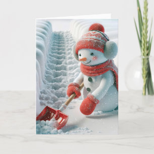 Tarjeta Festiva Navidades Snowman con pala roja