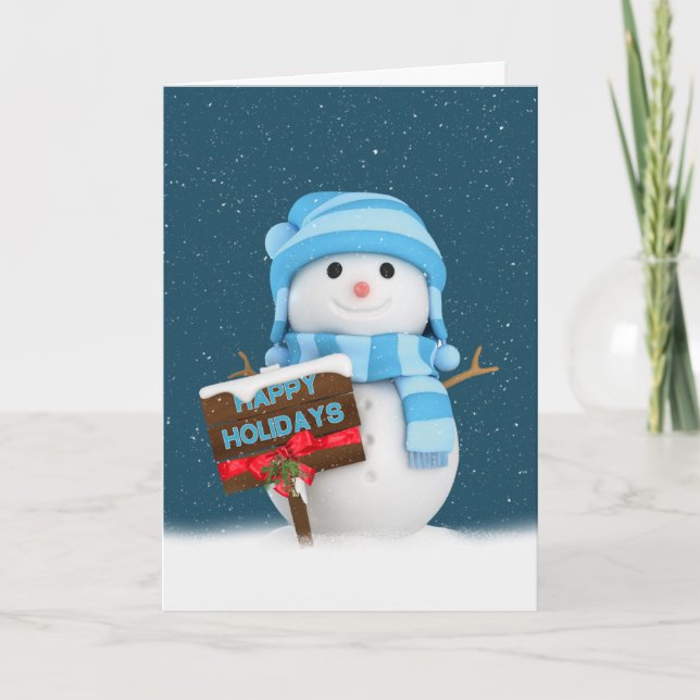 Tarjeta Festiva Navidades Snowman con Rótulo (Anverso)