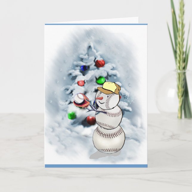 Tarjeta Festiva Navidades Snowman de Béisbol (Anverso)