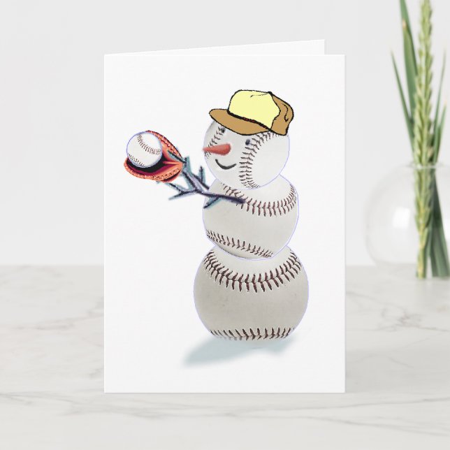 Tarjeta Festiva Navidades Snowman de Béisbol (Anverso)