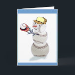 Tarjeta Festiva Navidades Snowman de Béisbol<br><div class="desc">El muñeco de nieve de béisbol está listo para las vacaciones. Navidades divertidos,  artículos de vacaciones e ideas de regalo para el amante del béisbol en tu lista de compras.</div>
