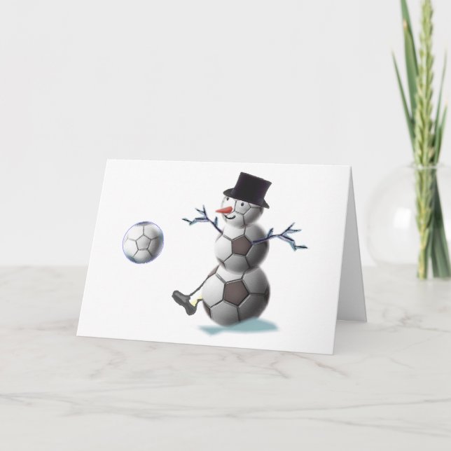Tarjeta Festiva Navidades Snowman de la pelota de fútbol (Anverso)