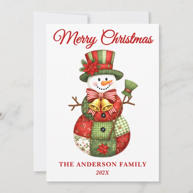 Tarjeta Festiva Navidades Snowman de Patchwork (Anverso)