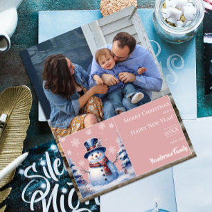 Tarjeta Festiva Navidades Snowman de Winter Forest Rosa