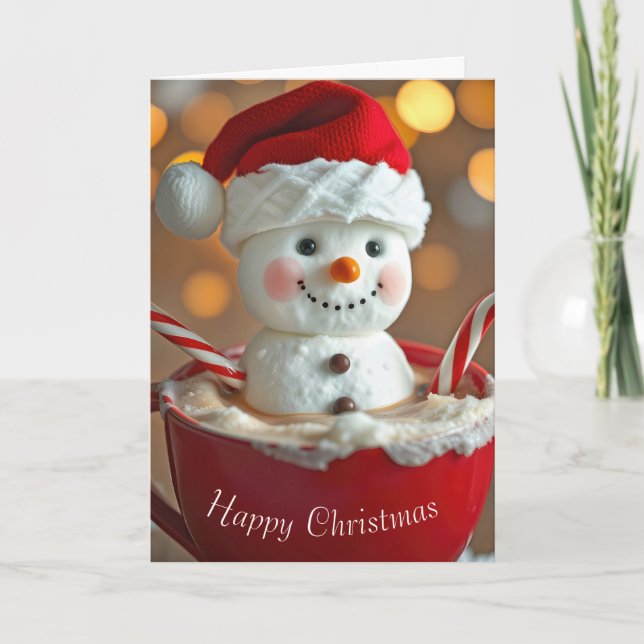Tarjeta Festiva Navidades Snowman En Chocolate Caliente (Anverso)