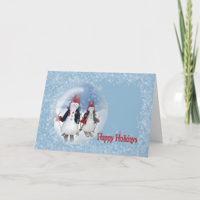 Tarjeta Festiva Navidades Snowman Esquí (Anverso)