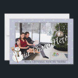 Tarjeta Festiva Navidades Snowman Greeting<br><div class="desc">Feliz hombre de nieve usando un sombrero de santa con nieve flotando a su alrededor.</div>