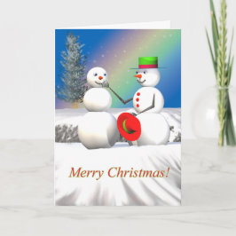 Tarjeta Festiva Navidades Snowman haciendo un amigo