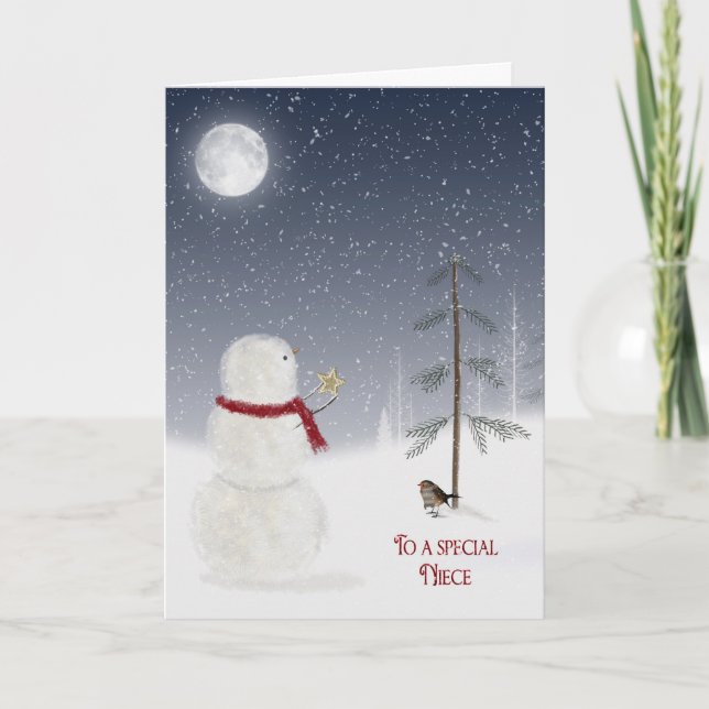 Tarjeta Festiva Navidades Snowman por sobrina (Anverso)