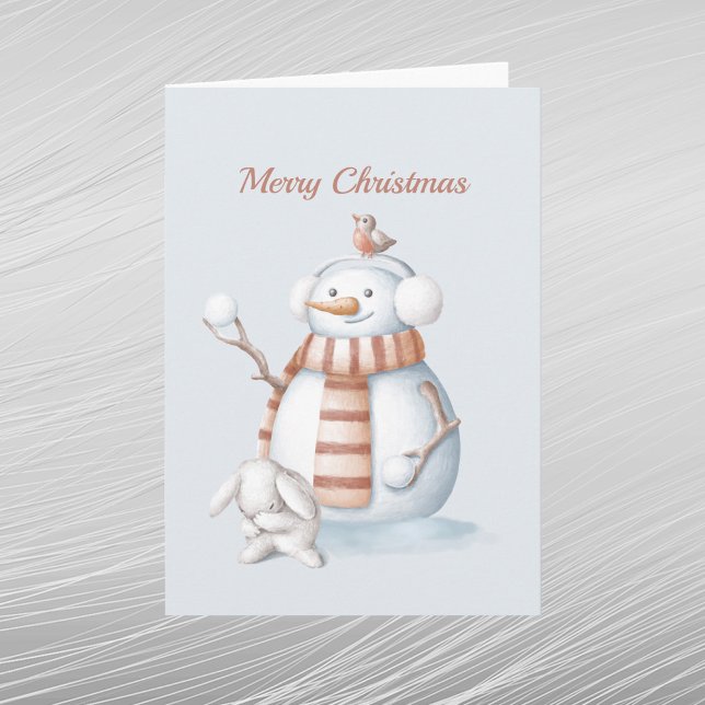 Tarjeta Festiva Navidades Snowman Snowball Rabbit Watercolor (Subido por el creador)