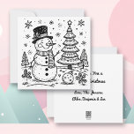Tarjeta Festiva Navidades Snowman y árbol | Color Me<br><div class="desc">Navidades de Colores personalizados con una tarjeta con un lindo muñeco de nieve y un árbol de Navidad en un día de invierno con nieve. En la parte posterior puede personalizar su mensaje de vacaciones y agregar los nombres de su familia. ¡Envíe estas tarjetas Navidades únicas este año!</div>