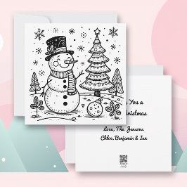 Tarjeta Festiva Navidades Snowman y árbol | Color Me