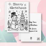 Tarjeta Festiva Navidades Snowman y árbol | Color Me<br><div class="desc">Navidades de Colores personalizados con una tarjeta con un lindo muñeco de nieve y un árbol de Navidad en un día de invierno con nieve. En la parte posterior puede personalizar su mensaje de vacaciones y agregar los nombres de su familia. ¡Envíe estas tarjetas Navidades únicas este año!</div>