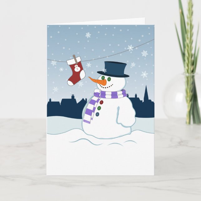 Tarjeta Festiva Navidades Snowman y Stocking (Anverso)