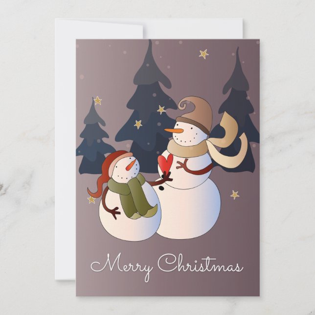 Tarjeta Festiva Navidades snowmen (Anverso)