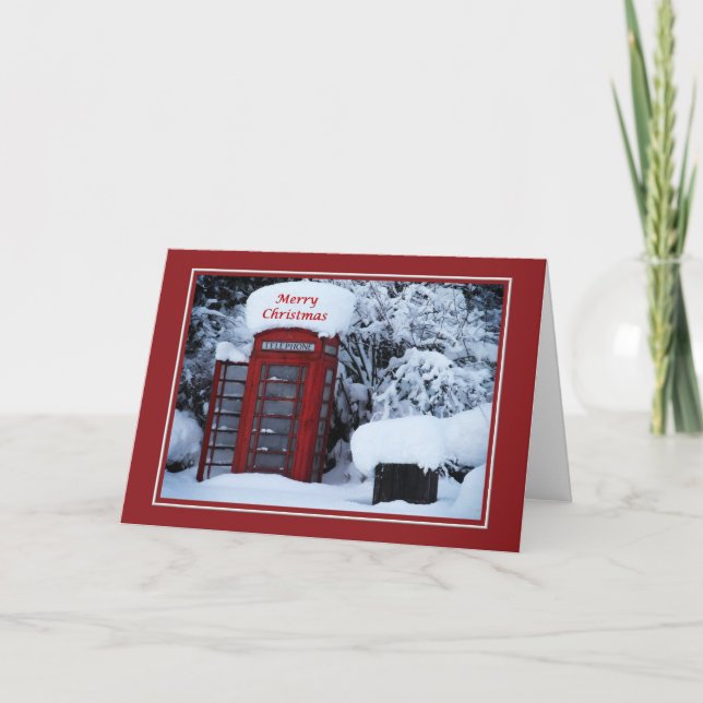 Tarjeta Festiva Navidades Snowy English Phone Box Card (Anverso)